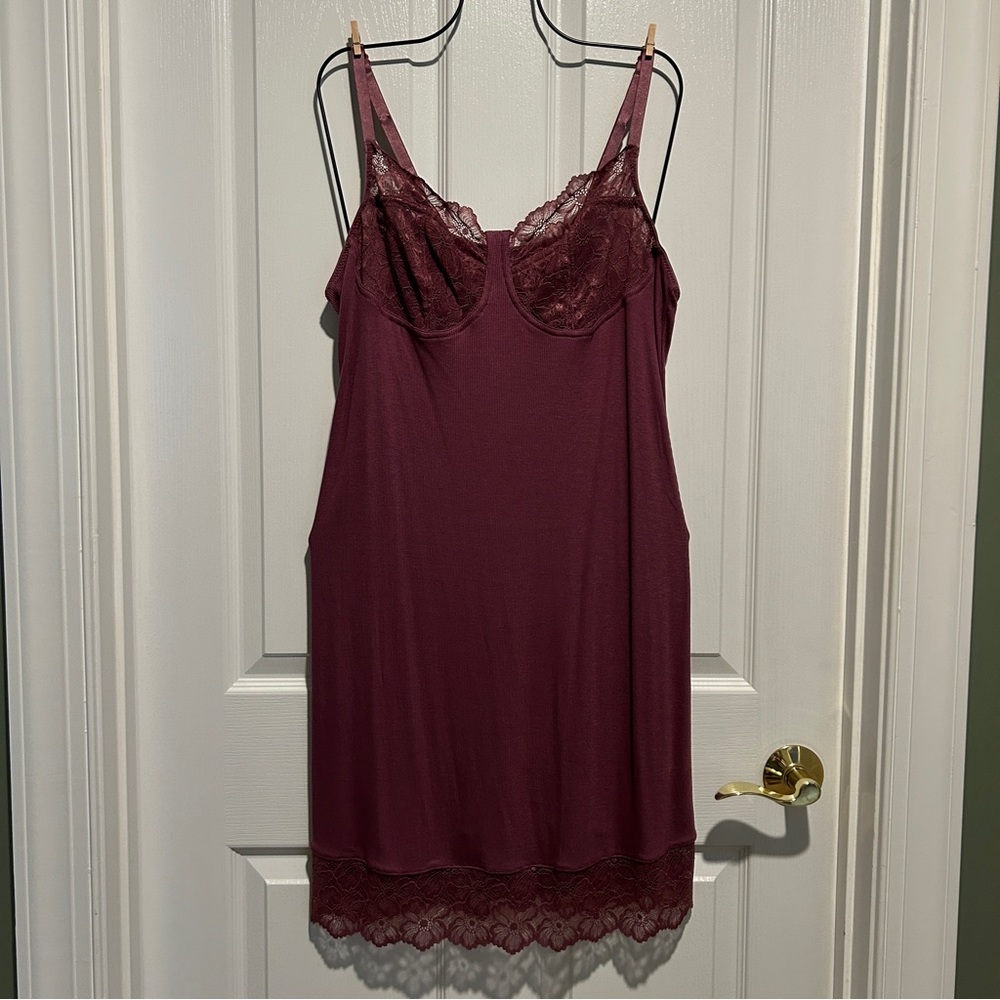 AdoreMe Burgundy Lace Slip Dress